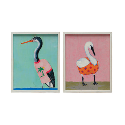 Wood Framed Wall D&#233;cor w/ Bird in Clothes, Multi Color, 2 Styles &#169;