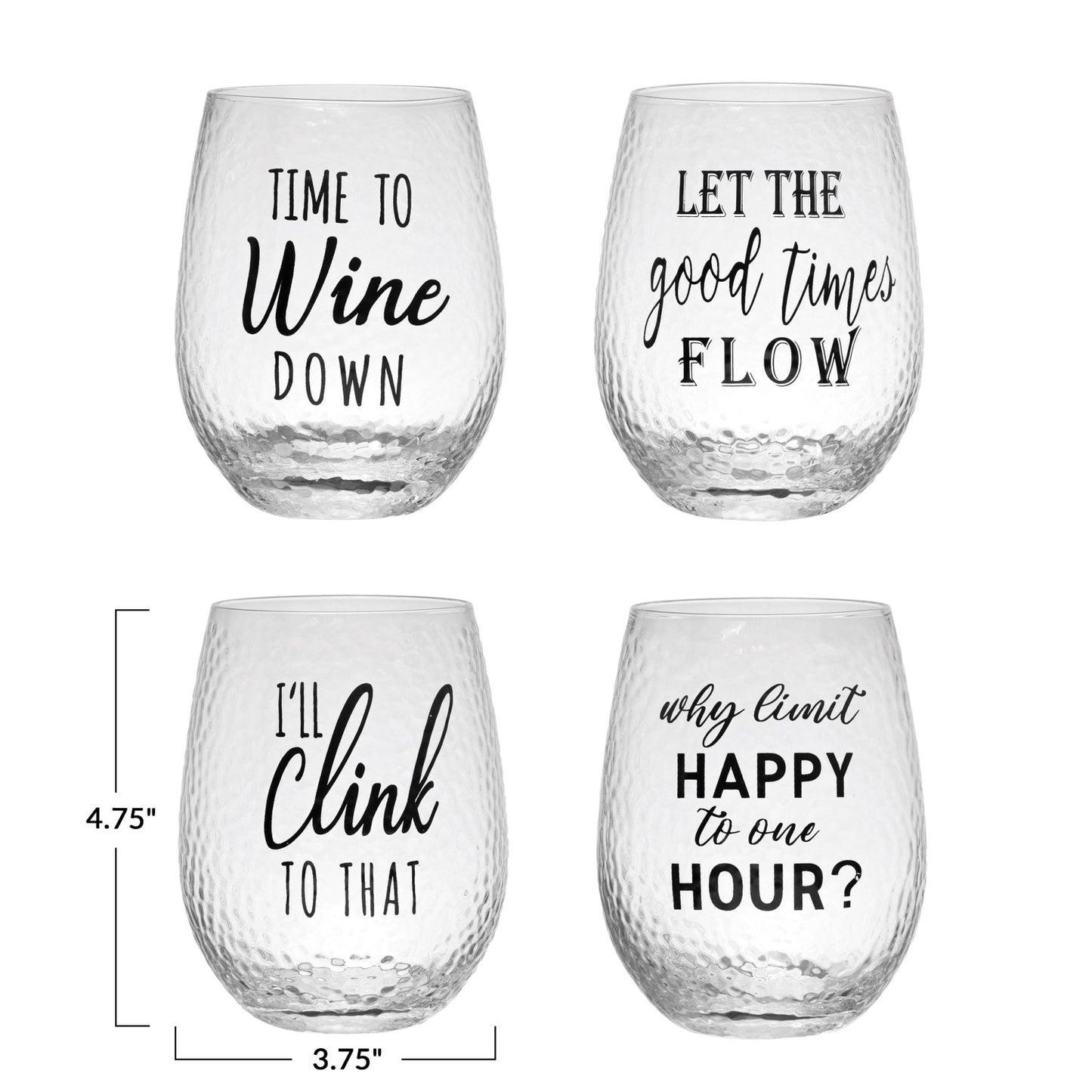 16 oz. Drinking Glass w/ Happy Hour Saying, 4 Styles
