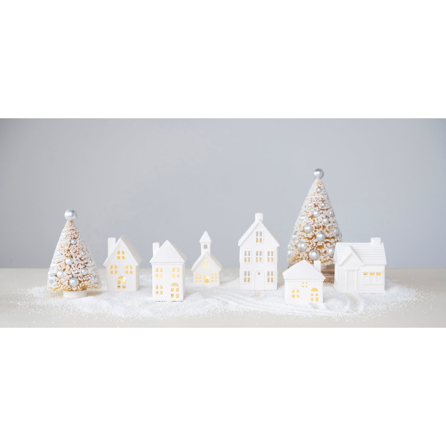 Stoneware Bisque Houses with LED Lights, Set of 6