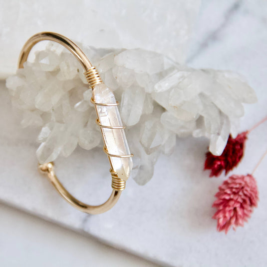 Wire Wrapped Quartz Crystal Bracelet - Gold