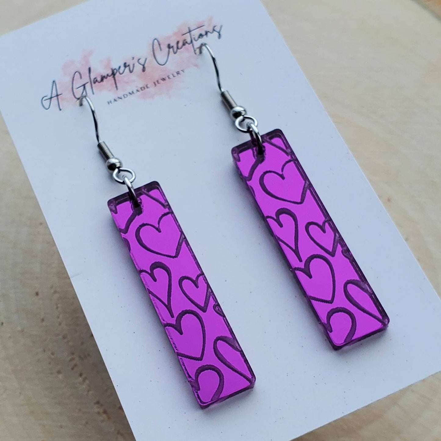 Purple Mirror Heart Bars Acrylic Earrings
