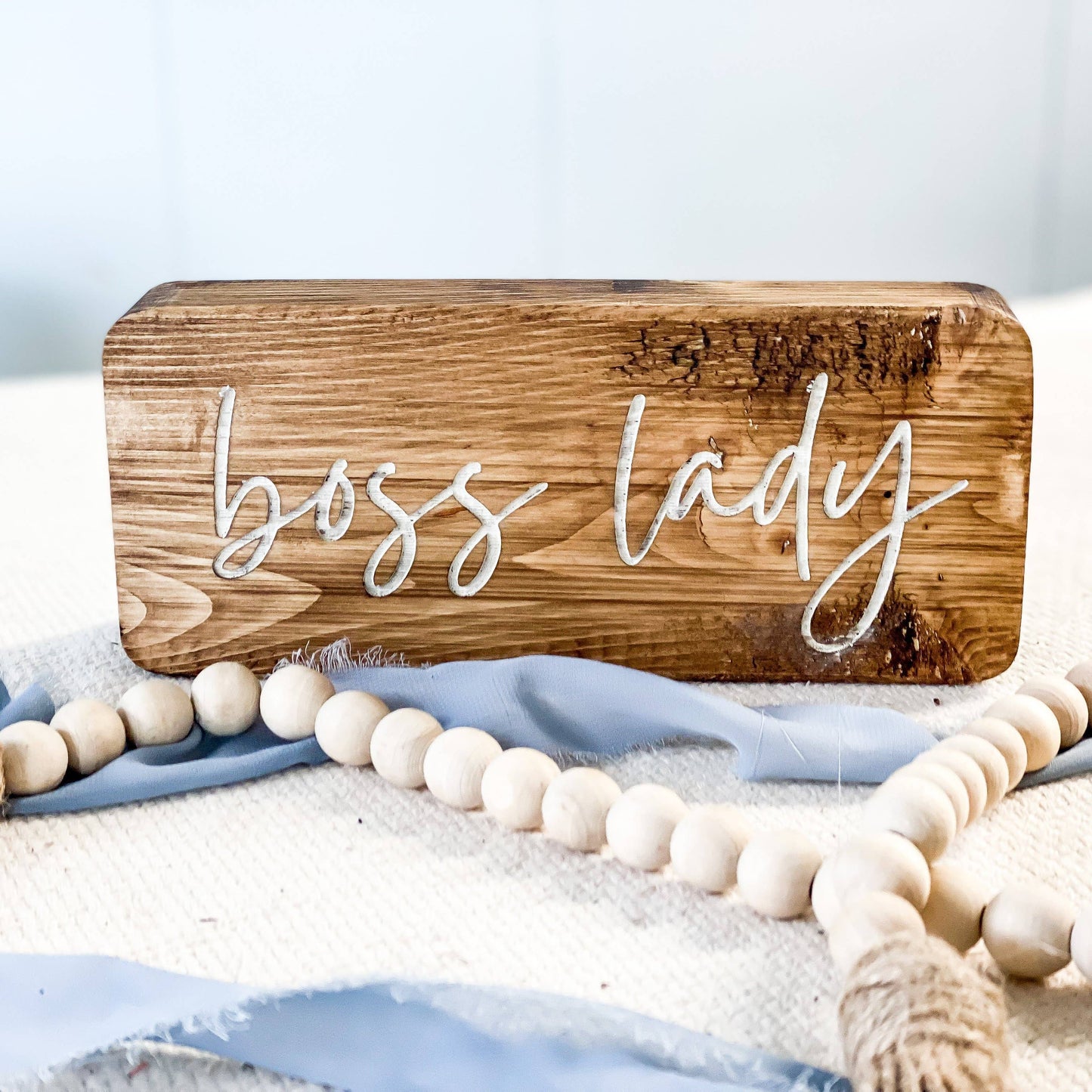 Boss Lady Wood Stained Block Sign