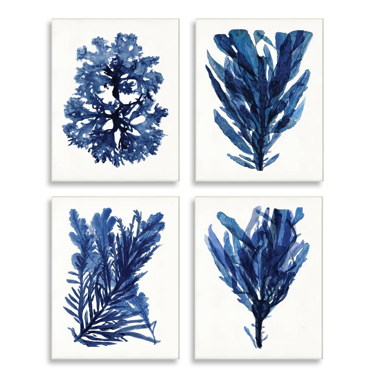 Indigo Blue Ocean Plants Coastal Sea Kelp 4pc Wall Art Set