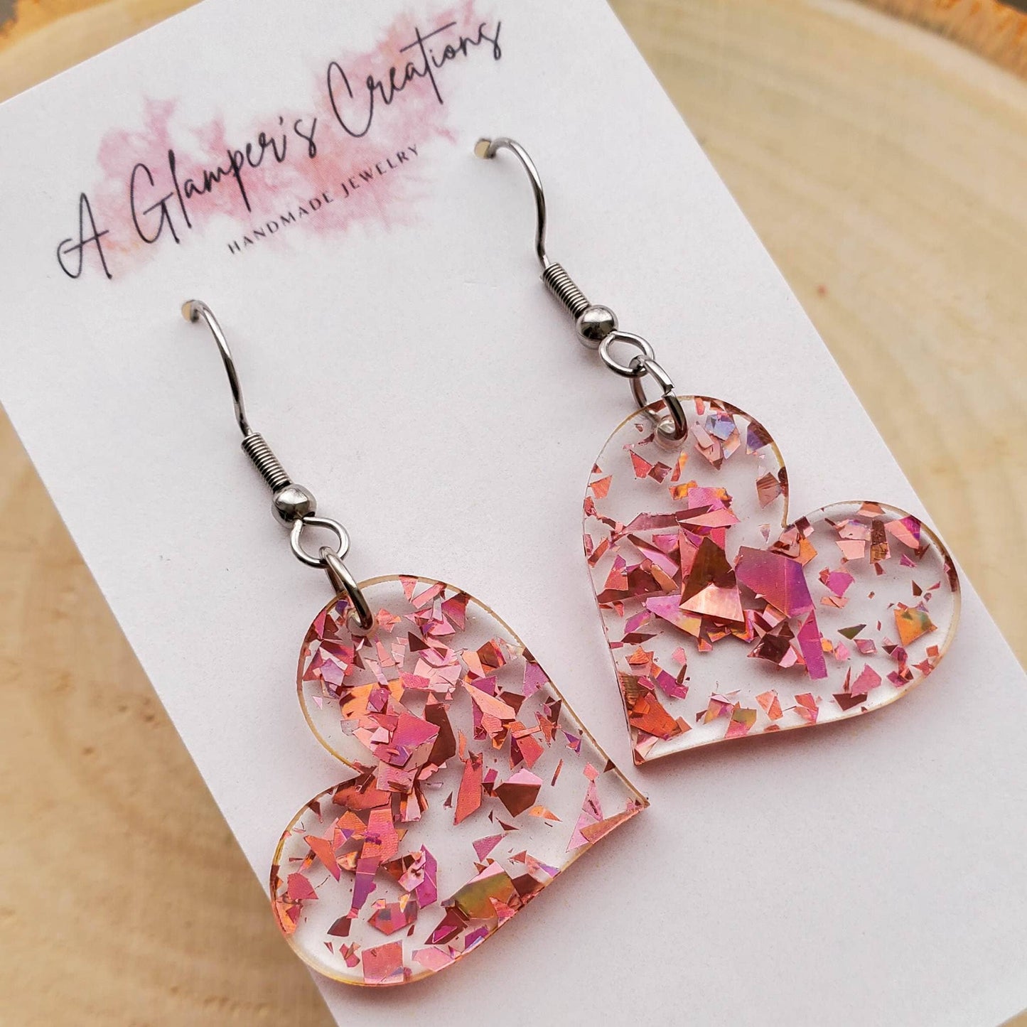 Rosegold Flakes Heart Valentine's Day Acrylic Earrings