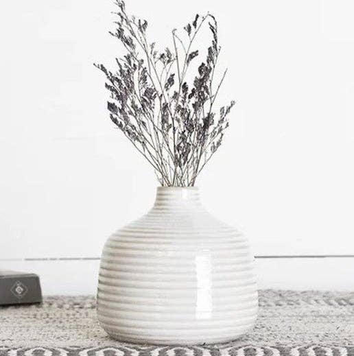 5” White Line Ceramic Vase