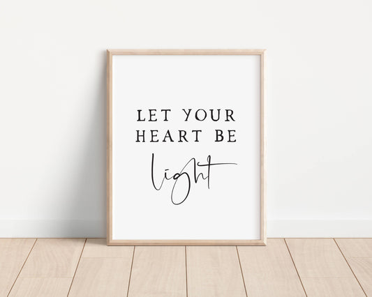 Christmas Art Print, Heart Be Light Minimalist Typography