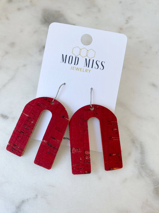 Cork+Leather Arch Earring "Red ''