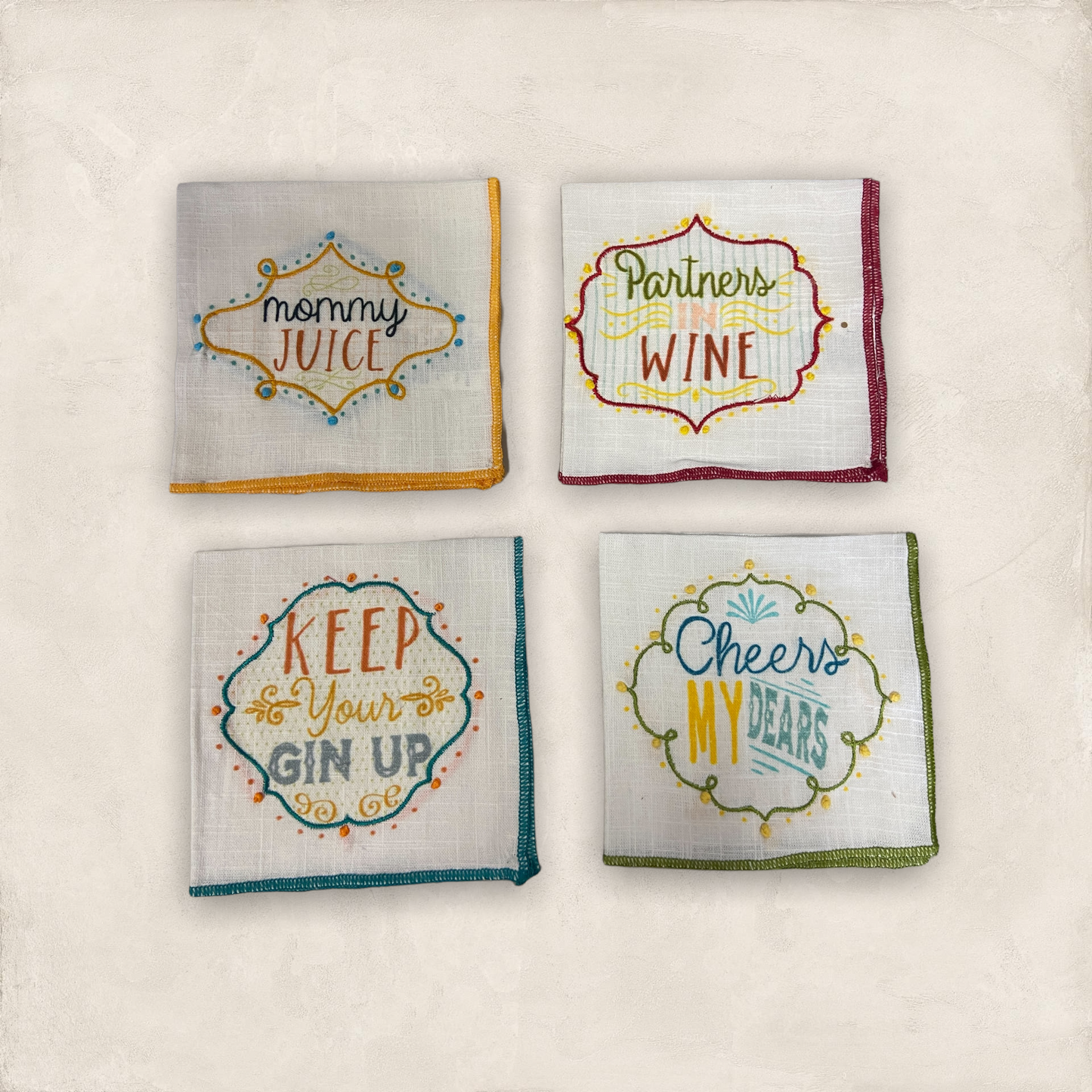 Cotton printed napkins with saying set of four
