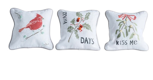Holiday cotton pillow with Pom Pom applique