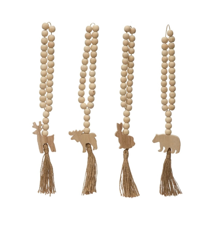 Wood Beads with Animal icon and tassel