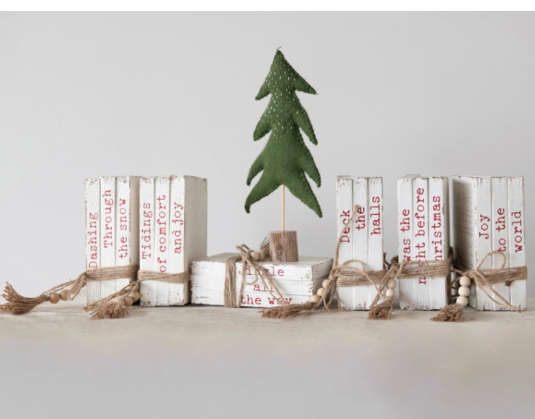 Wood Block Faux Books with Holiday sayings