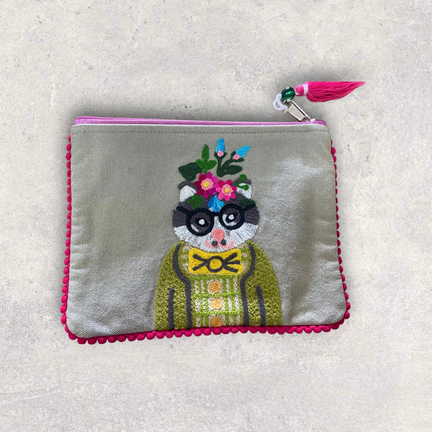 Embroidered accessory pouches