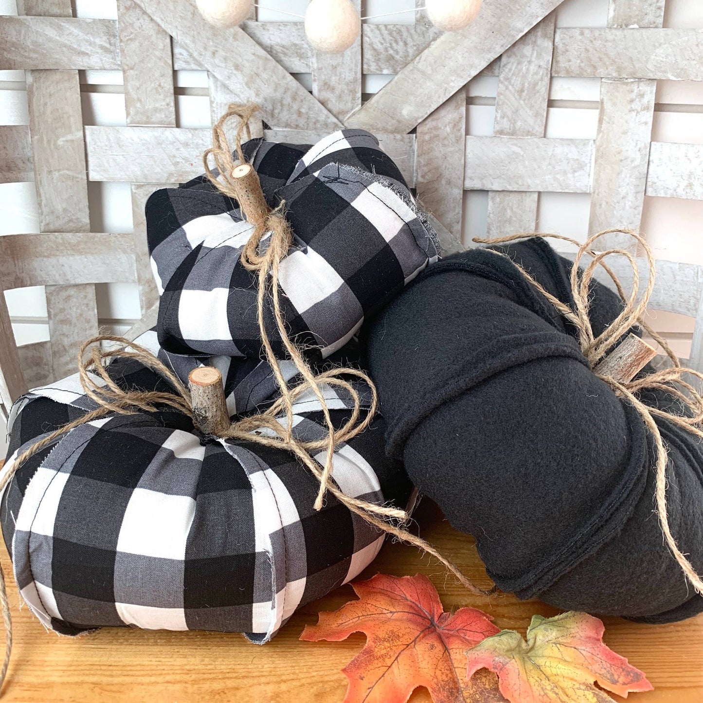 Black and white large fabric pumpkin