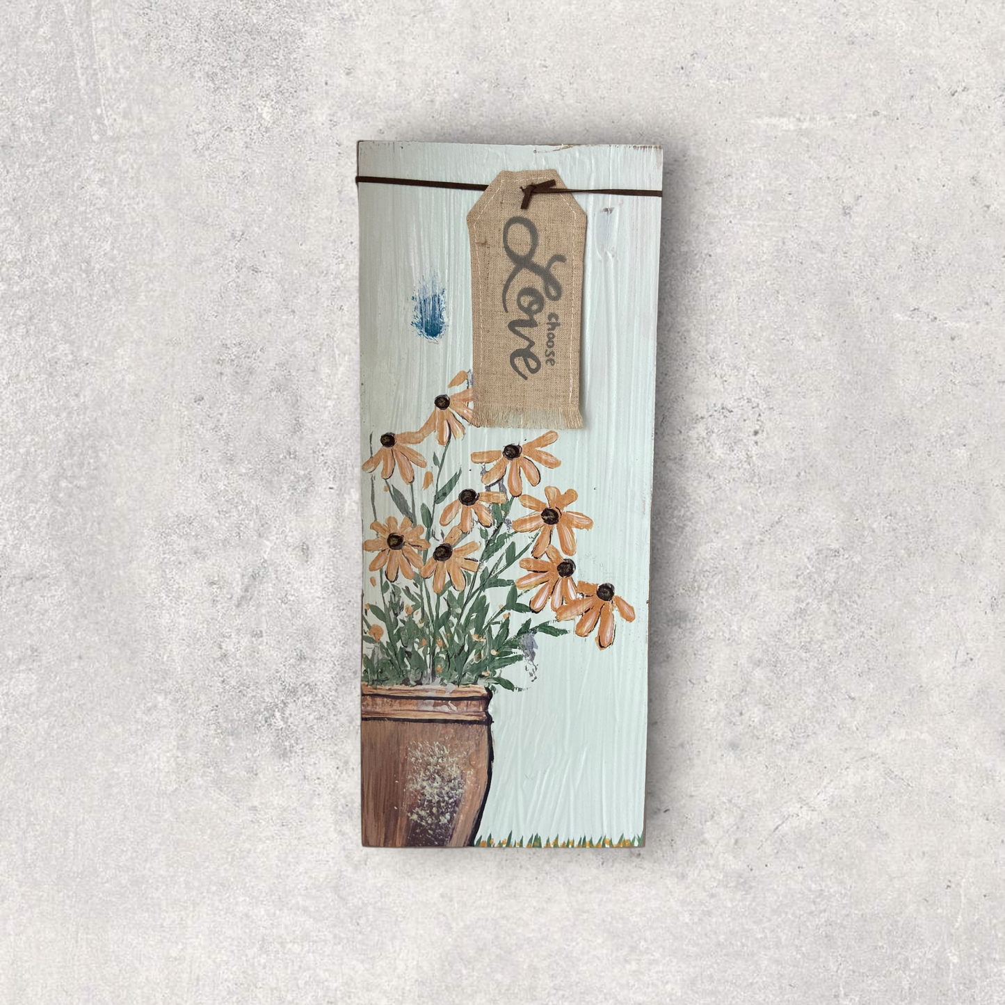 Hand painted floral block wall art